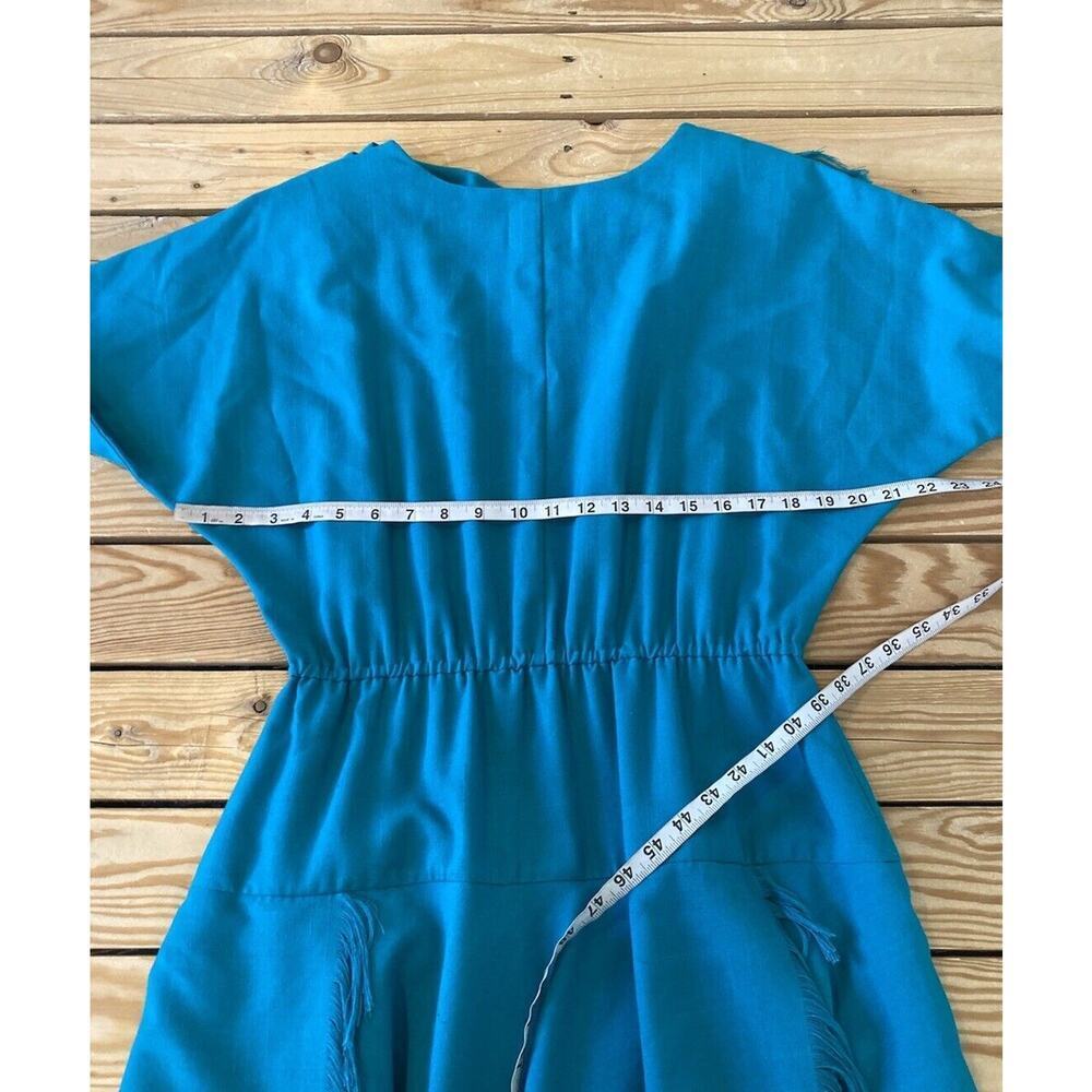 Vintage Sun Country Togs Dolman Sleeve Cinch Waist Fringed Detail Dress Medium - Picture 6 of 7